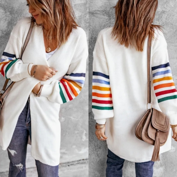 . Shop Hope’s Rainbow/Colorful Ivory Long Open Cardigan - Picture 4 of 11